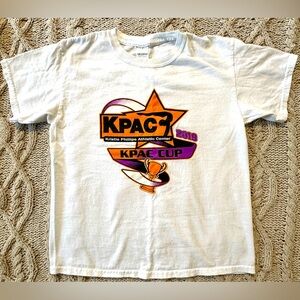 Gildan t-shirt, youth Medium, KPAC Cup 2019 gymnastics meet, white purple orange